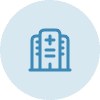 Hospital building icon on dark background.