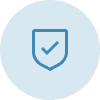 Blue shield icon with checkmark on black.