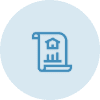 Blueprint icon with house and scroll design.