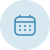Blue calendar icon on dark background.
