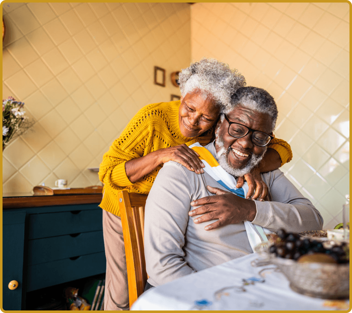 Loving embrace in cozy kitchen setting